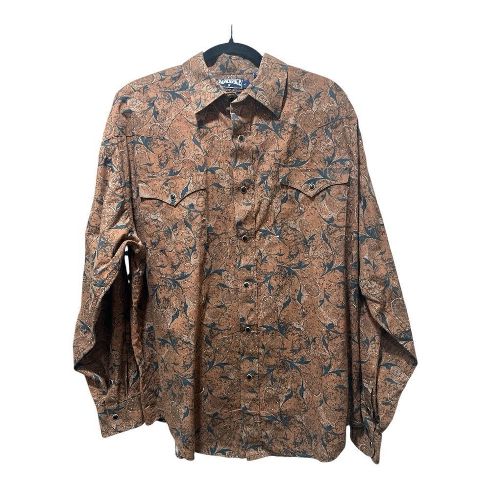 Panhandle Slim Western Paisley Pearl Snap Long Sleeve Shirt Men's L Black Brown